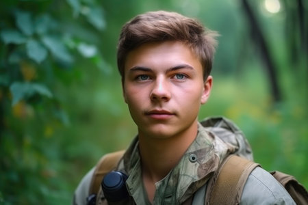 cropped portrait of a young conservationist standing in front of the cameraの素材