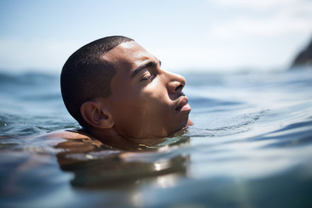 cropped shot of a young man holding his breath while swimming in the oceanの素材