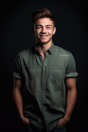 shot of a handsome young man dressed in casual clothing against a studio backgroundの素材