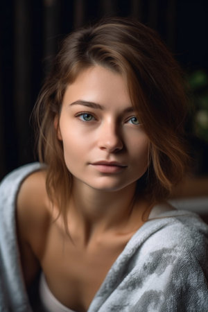 high angle portrait of an attractive young woman taking a break from her yoga routineの素材