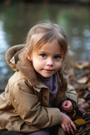 portrait of little girl outdoorsの素材