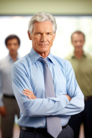 portrait of a confident mature man standing in front of his colleagues during a meetingの素材