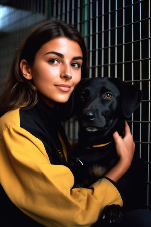 portrait of a young woman at an animal shelterの素材
