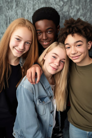 shot of a group of teenagers looking at the camera togetherの素材