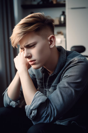 shot of a young man experiencing a seizure while sitting at homeの素材