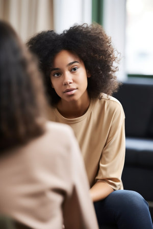 cropped shot of a young adolescent girl consulting with her psychologistの素材