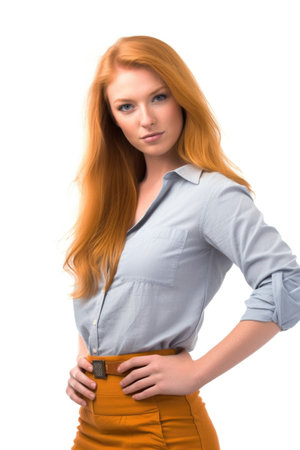 a gorgeous young woman standing with her hands on her hips against a white backgroundの素材