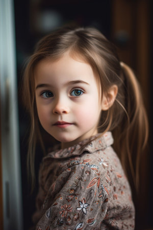 portrait of an adorable little girl at homeの素材