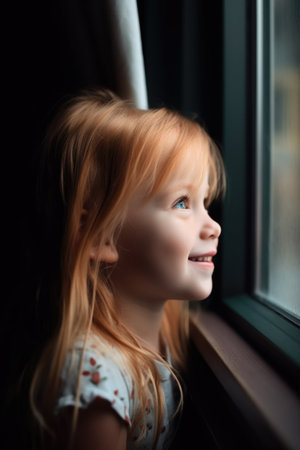 shot of an adorable little girl looking out the window and smilingの素材