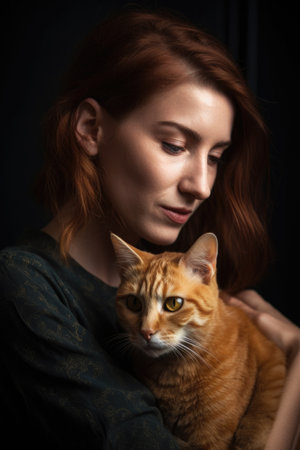 cropped portrait of a woman looking affectionately at her catの素材