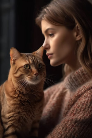 cropped shot of a woman looking at her catの素材