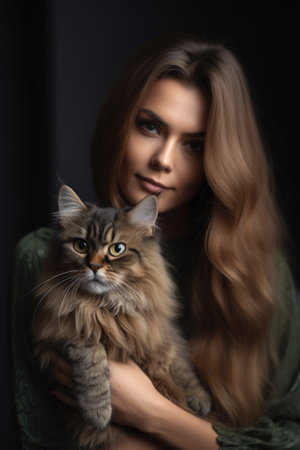 shot of a woman holding her cat and looking at the cameraの素材