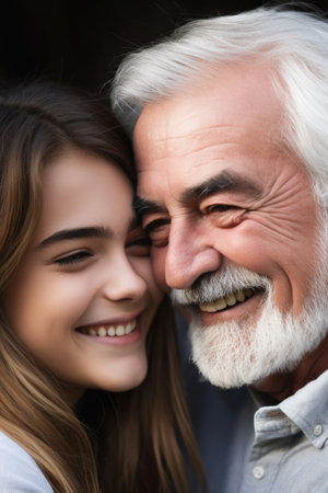 cropped portrait of a happy young girl putting her father in a headlockの素材