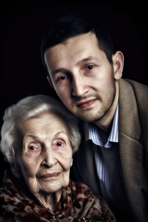 shot of a young man and his elderly motherの素材