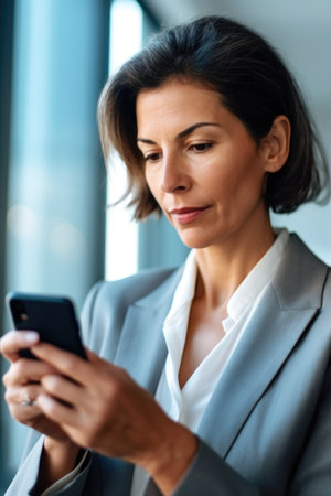 closeup shot of an unrecognisable businesswoman using a cellphone in a modern officeの素材