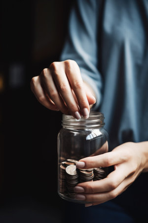 shot of a woman donating money to charityの素材
