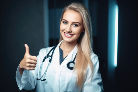 shot of a young female doctor showing thumbs upの素材