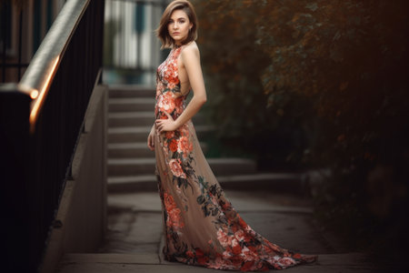 a gorgeous woman wearing a stylish long length dressの素材