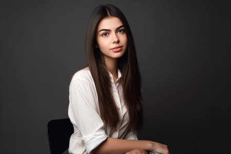 studio portrait of a stylish young woman in casual attireの素材