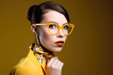 studio shot of a fashionable woman wearing stylish glassesの素材