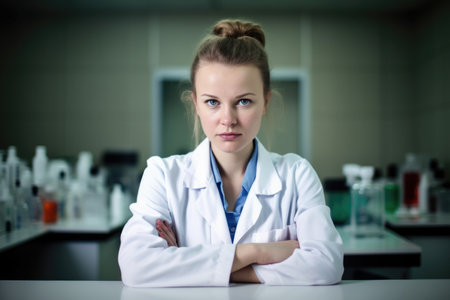 portrait of a young woman in a laboratoryの素材