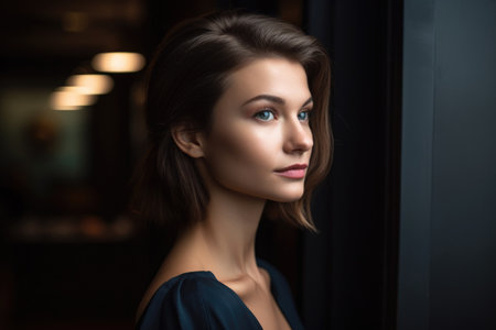 portrait of a confident young woman looking over her shoulderの素材