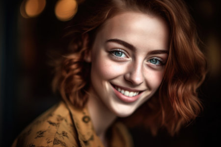 a cropped portrait of a young woman in and smiling at youの素材