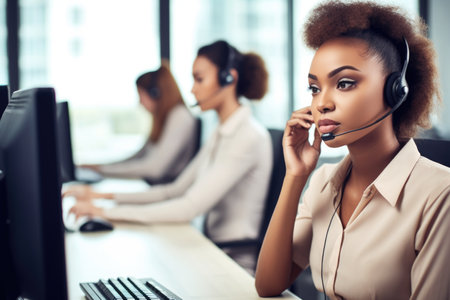 shot of a young beauty working in a call centerの素材
