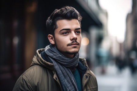 shot of a young man standing outsideの素材