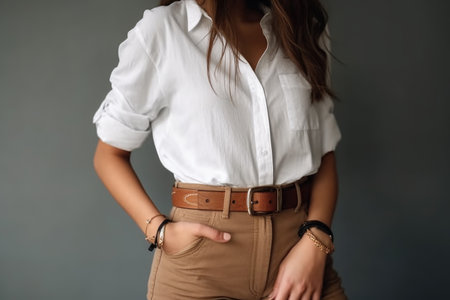 cropped shot of a stylish woman in casual attireの素材