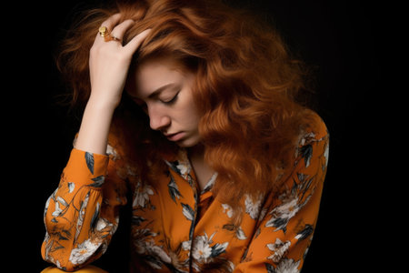 studio shot of a fashionable young woman with her head downの素材