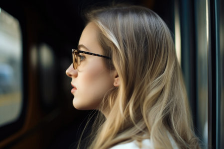 rearview shot of a young woman wearing glassesの素材