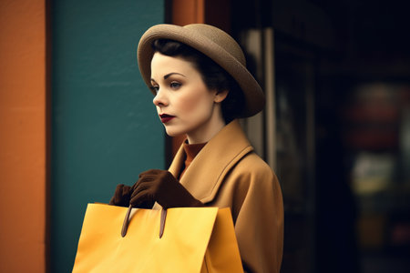 shot of a woman holding a vintage shopping bagの素材