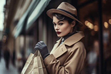 shot of a woman holding a vintage shopping bagの素材