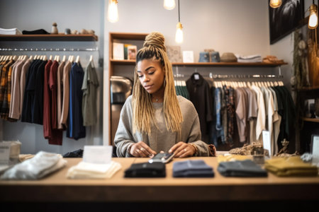 shot of a young woman working behind the counter at her clothing boutiqueの素材