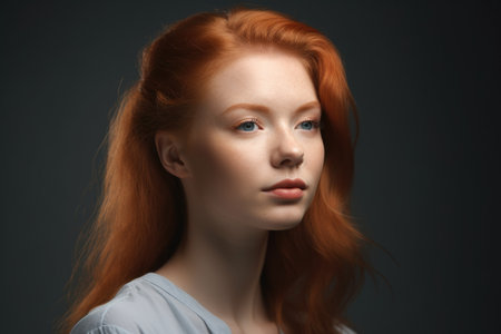 shot of a woman standing against a grey backgroundの素材