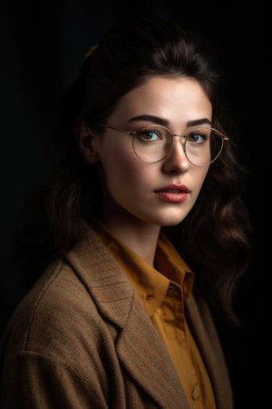 shot of a beautiful woman wearing glasses in the studioの素材