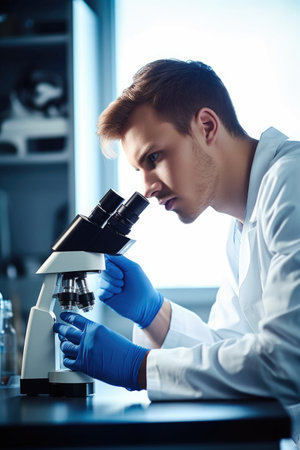 shot of a young scientist using a microscope in a labの素材