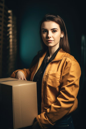portrait of a young woman delivering online packagesの素材