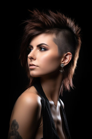 studio shot of a beautiful young woman with her hair cut into a mohawk styleの素材