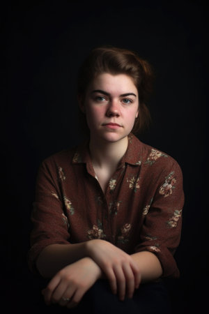 portrait of a young woman posing with her arms folded in the studioの素材