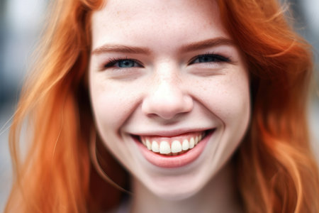cropped view of a smiling womanの素材