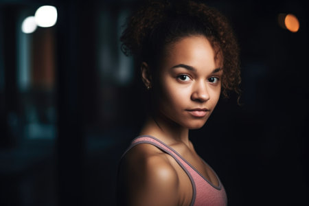 portrait of a young woman in gym clothesの素材