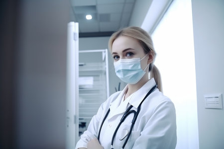 medical, and pharmacist doctor in a hospital with needle for healthcare preventiveの素材