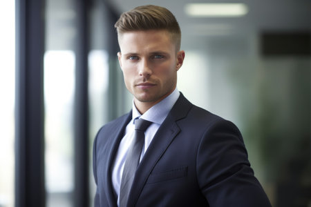 portrait of a young businessman standing in an officeの素材