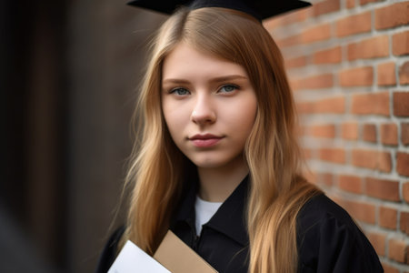 portrait of a young female student holding her diplomaの素材