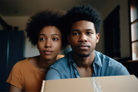 cropped portrait of a young couple taking a break from unpacking boxes at homeの素材