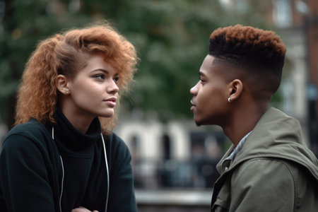 shot of two young people having a conversationの素材