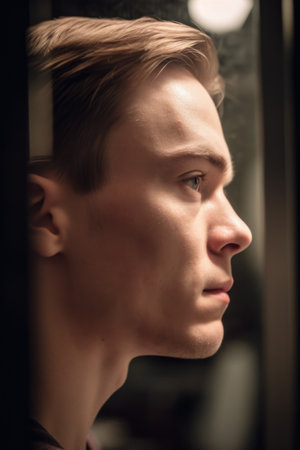 a closeup of a person in front of a mirror and seeing themselves from behindの素材