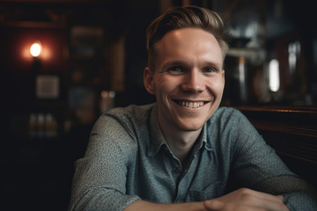 a handsome male writer smiling at the cameraの素材